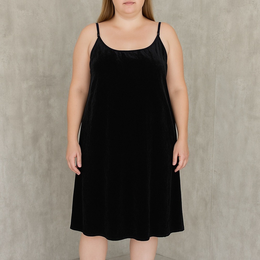 ATM Anthony Thomas Melillo L Black Crushed Velvet Slip Dress Spaghetti Straps